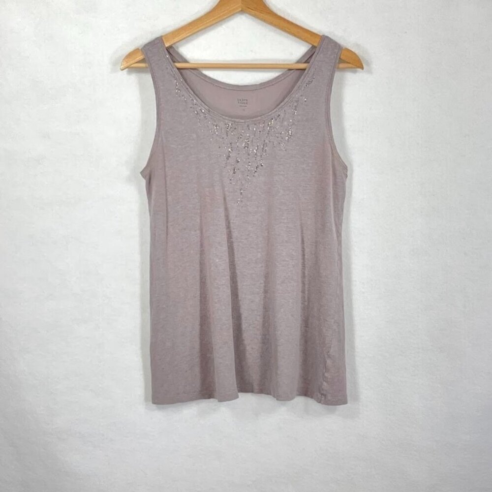 Eileen Fisher Lightweight Linen Blend Tank Top Beaded Beach Boho Neutral XS